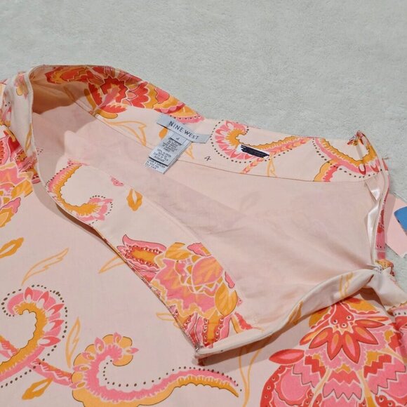 Nine West ✦ Floral A-Line Skirt ✦ Pink Orange Cotton Blend Side Zip Lightweight - Picture 6 of 12